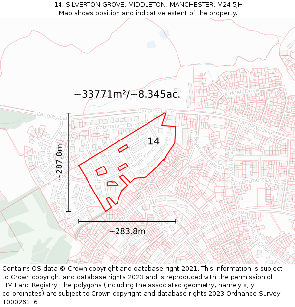 14, SILVERTON GROVE, MIDDLETON, MANCHESTER, M24 5JH: Plot and title map