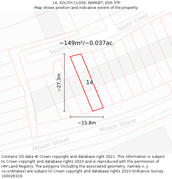 14, SOUTH CLOSE, BARNET, EN5 5TP: Plot and title map