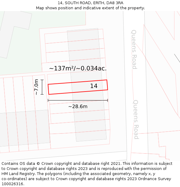 14, SOUTH ROAD, ERITH, DA8 3RA: Plot and title map