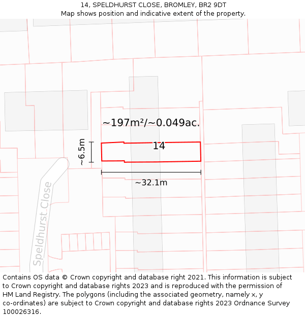 14, SPELDHURST CLOSE, BROMLEY, BR2 9DT: Plot and title map
