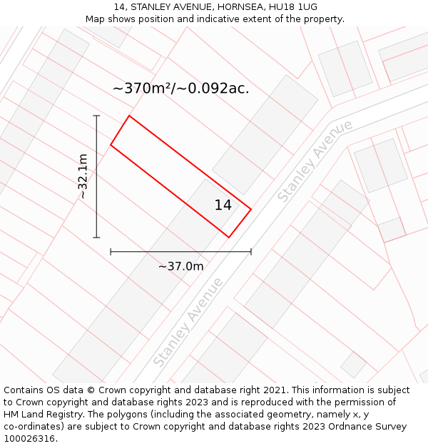 14, STANLEY AVENUE, HORNSEA, HU18 1UG: Plot and title map