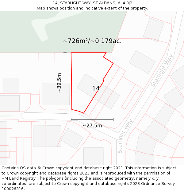 14, STARLIGHT WAY, ST ALBANS, AL4 0JP: Plot and title map
