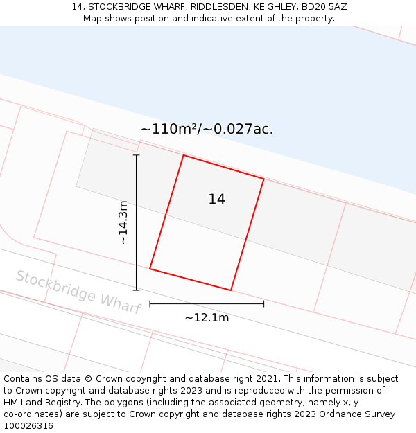 14, STOCKBRIDGE WHARF, RIDDLESDEN, KEIGHLEY, BD20 5AZ: Plot and title map