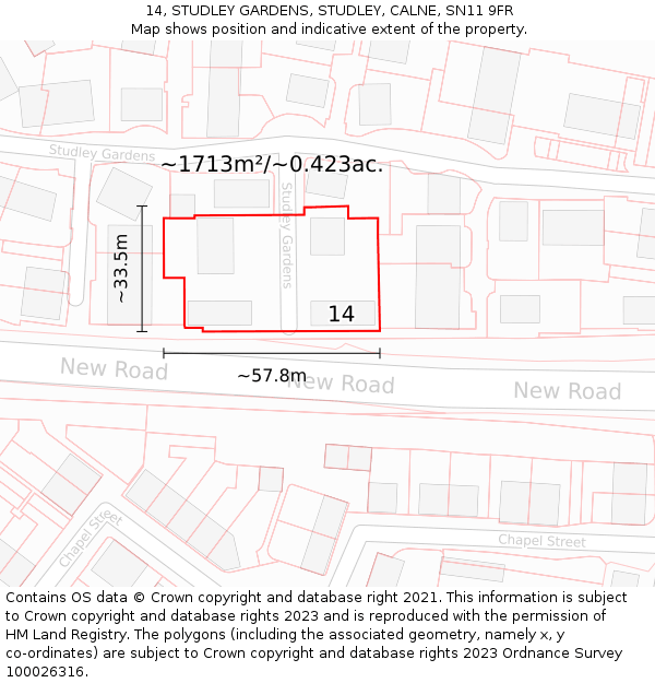 14, STUDLEY GARDENS, STUDLEY, CALNE, SN11 9FR: Plot and title map