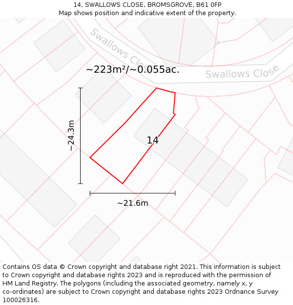 14, SWALLOWS CLOSE, BROMSGROVE, B61 0FP: Plot and title map