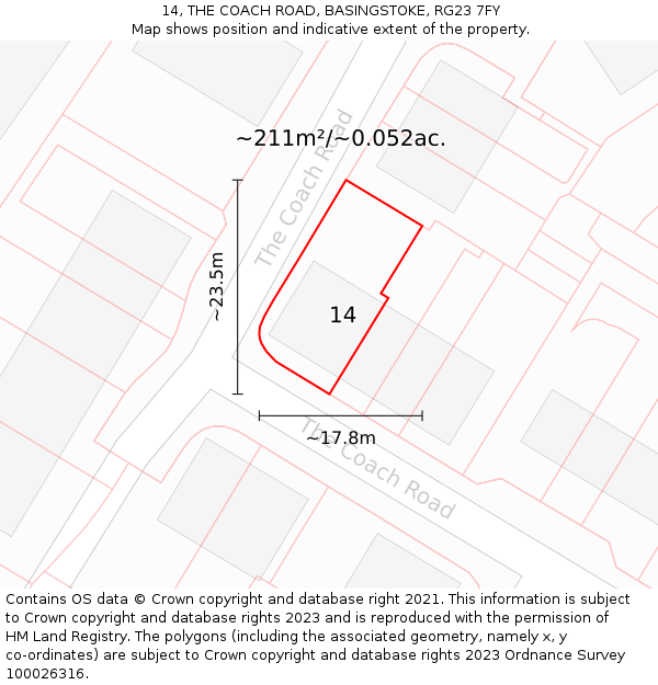 14, THE COACH ROAD, BASINGSTOKE, RG23 7FY: Plot and title map