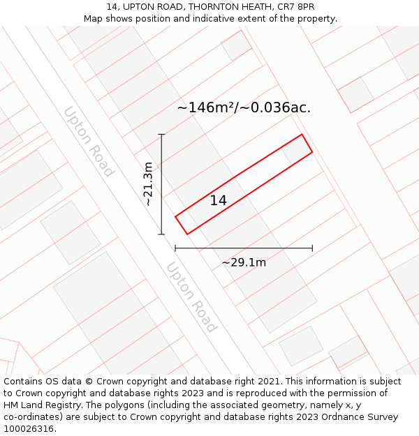 14, UPTON ROAD, THORNTON HEATH, CR7 8PR: Plot and title map