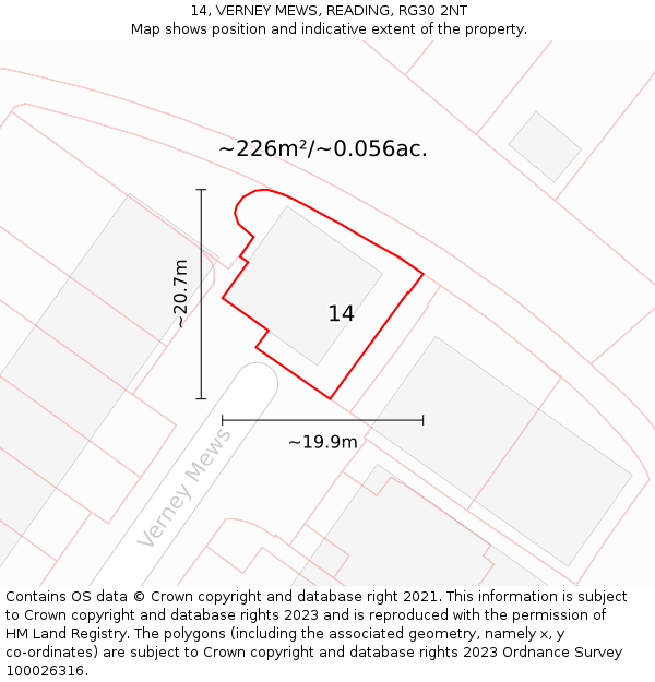 14, VERNEY MEWS, READING, RG30 2NT: Plot and title map