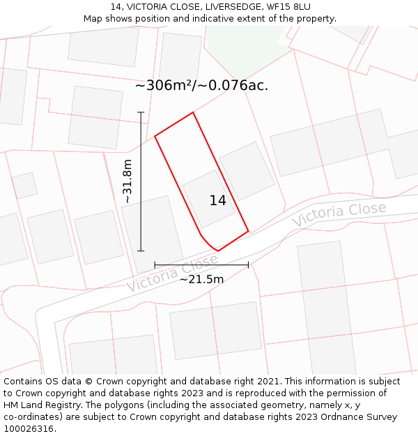 14, VICTORIA CLOSE, LIVERSEDGE, WF15 8LU: Plot and title map