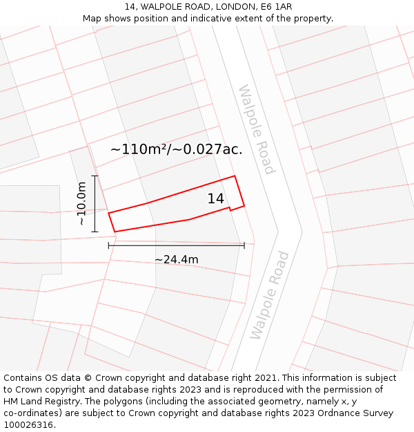 14, WALPOLE ROAD, LONDON, E6 1AR: Plot and title map