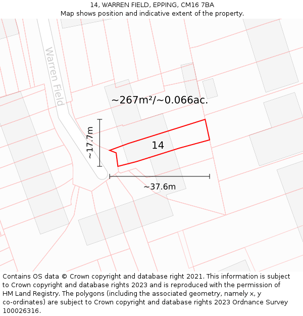 14, WARREN FIELD, EPPING, CM16 7BA: Plot and title map