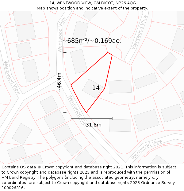 14, WENTWOOD VIEW, CALDICOT, NP26 4QG: Plot and title map