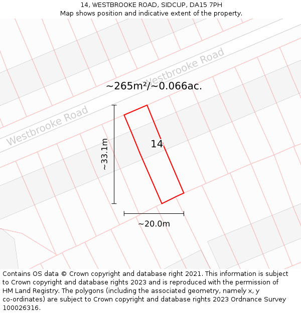 14, WESTBROOKE ROAD, SIDCUP, DA15 7PH: Plot and title map