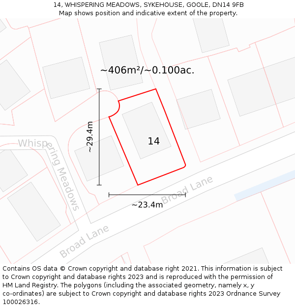 14, WHISPERING MEADOWS, SYKEHOUSE, GOOLE, DN14 9FB: Plot and title map