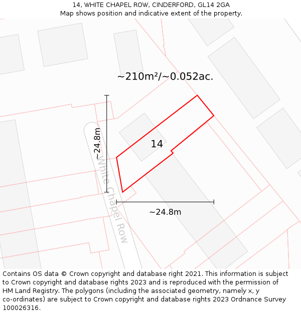 14, WHITE CHAPEL ROW, CINDERFORD, GL14 2GA: Plot and title map