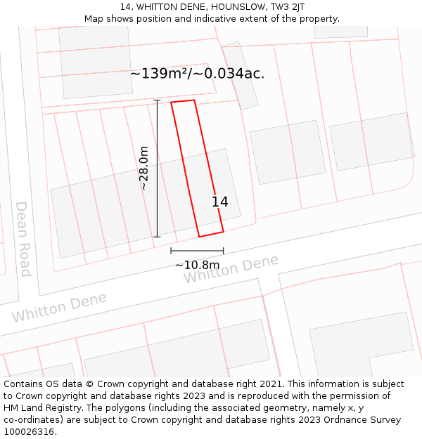 14, WHITTON DENE, HOUNSLOW, TW3 2JT: Plot and title map