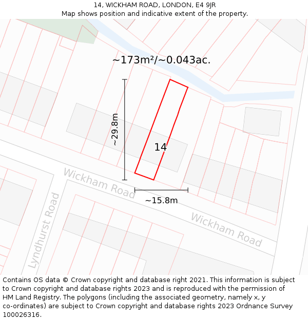 14, WICKHAM ROAD, LONDON, E4 9JR: Plot and title map