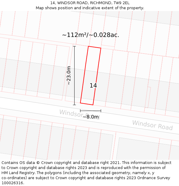 14, WINDSOR ROAD, RICHMOND, TW9 2EL: Plot and title map