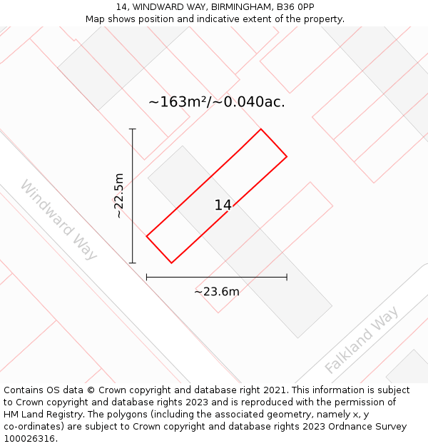 14, WINDWARD WAY, BIRMINGHAM, B36 0PP: Plot and title map