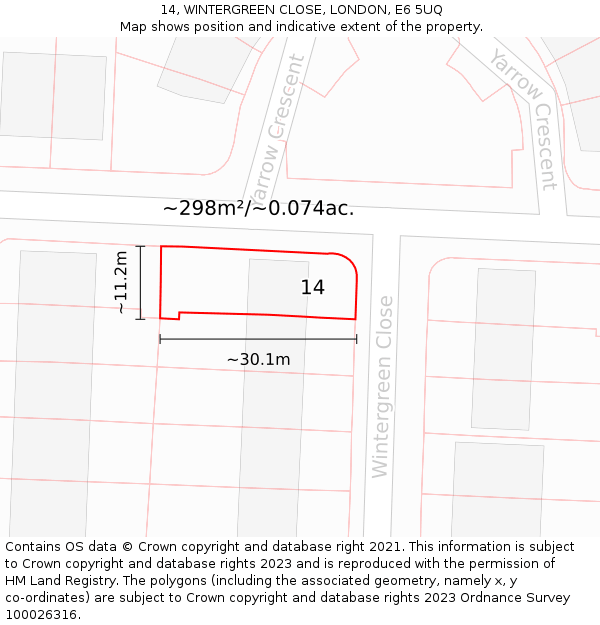 14, WINTERGREEN CLOSE, LONDON, E6 5UQ: Plot and title map