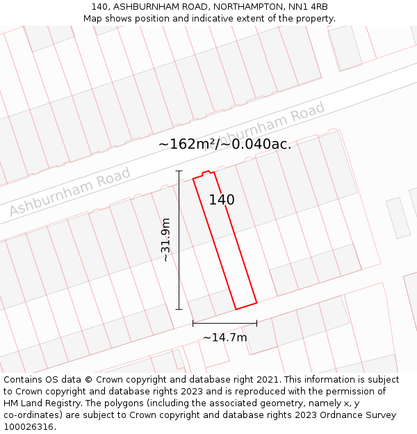 140, ASHBURNHAM ROAD, NORTHAMPTON, NN1 4RB: Plot and title map