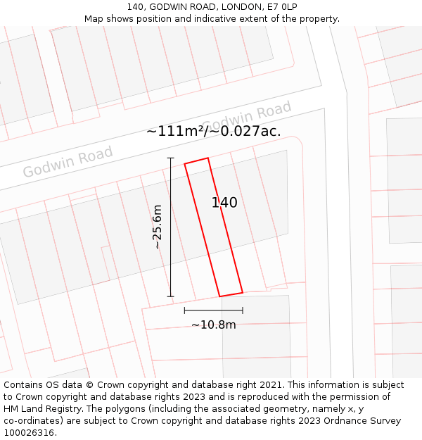 140, GODWIN ROAD, LONDON, E7 0LP: Plot and title map