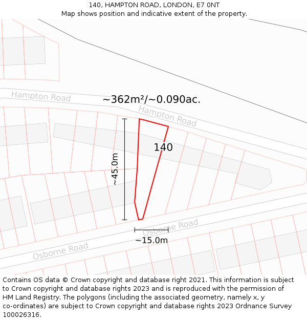 140, HAMPTON ROAD, LONDON, E7 0NT: Plot and title map
