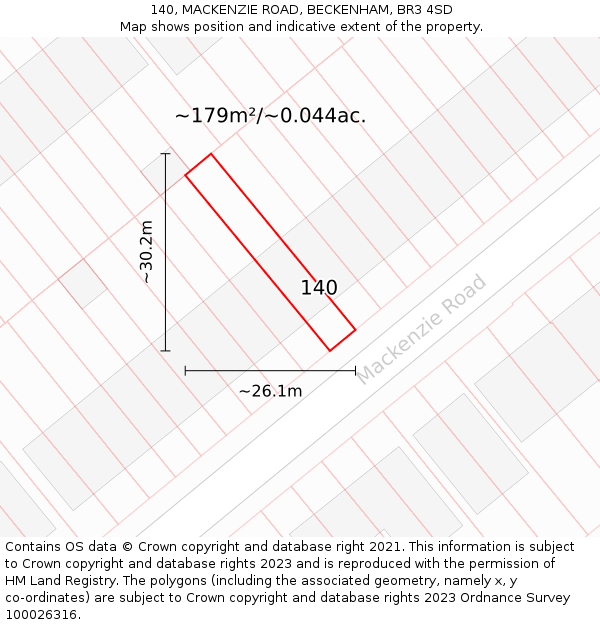 140, MACKENZIE ROAD, BECKENHAM, BR3 4SD: Plot and title map