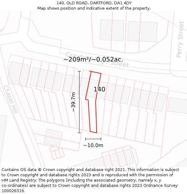 140, OLD ROAD, DARTFORD, DA1 4DY: Plot and title map