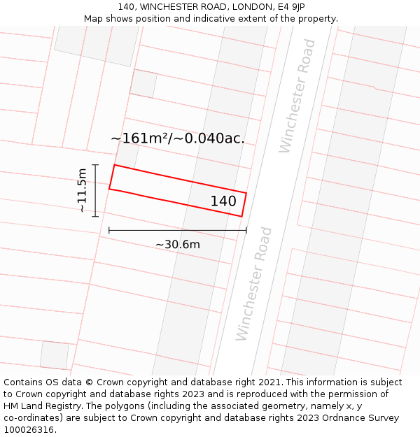 140, WINCHESTER ROAD, LONDON, E4 9JP: Plot and title map