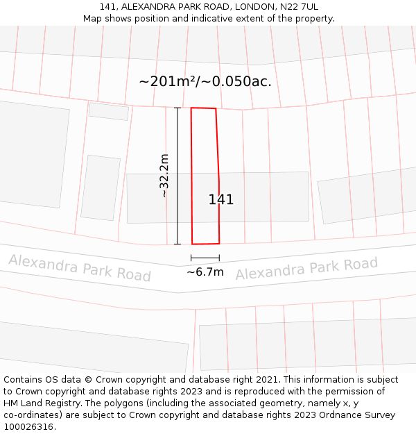 141, ALEXANDRA PARK ROAD, LONDON, N22 7UL: Plot and title map