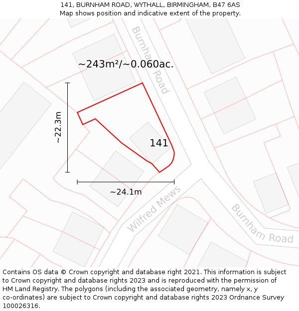 141, BURNHAM ROAD, WYTHALL, BIRMINGHAM, B47 6AS: Plot and title map