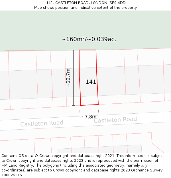 141, CASTLETON ROAD, LONDON, SE9 4DD: Plot and title map