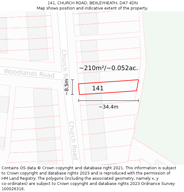 141, CHURCH ROAD, BEXLEYHEATH, DA7 4DN: Plot and title map