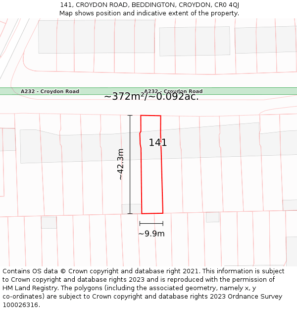 141, CROYDON ROAD, BEDDINGTON, CROYDON, CR0 4QJ: Plot and title map