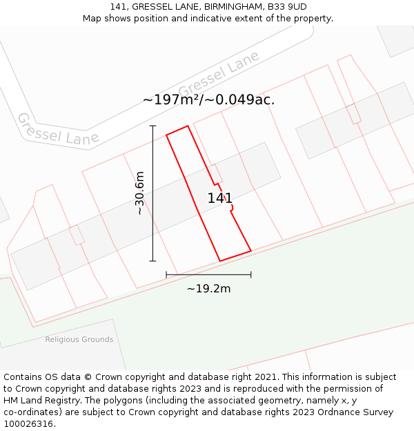 141, GRESSEL LANE, BIRMINGHAM, B33 9UD: Plot and title map