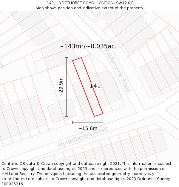141, HYDETHORPE ROAD, LONDON, SW12 0JF: Plot and title map