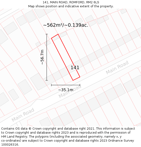 141, MAIN ROAD, ROMFORD, RM2 6LS: Plot and title map