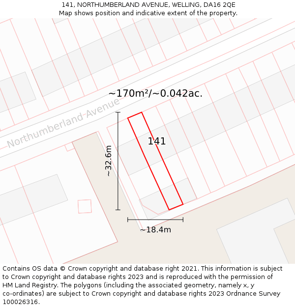 141, NORTHUMBERLAND AVENUE, WELLING, DA16 2QE: Plot and title map
