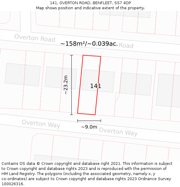 141, OVERTON ROAD, BENFLEET, SS7 4DP: Plot and title map