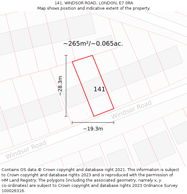 141, WINDSOR ROAD, LONDON, E7 0RA: Plot and title map