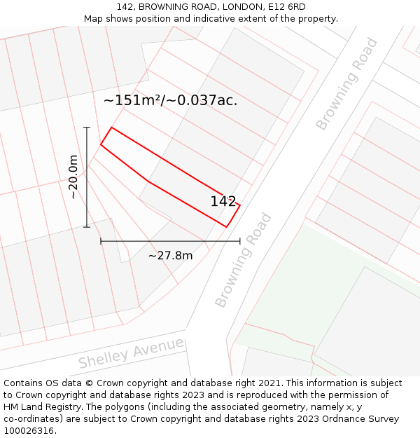 142, BROWNING ROAD, LONDON, E12 6RD: Plot and title map