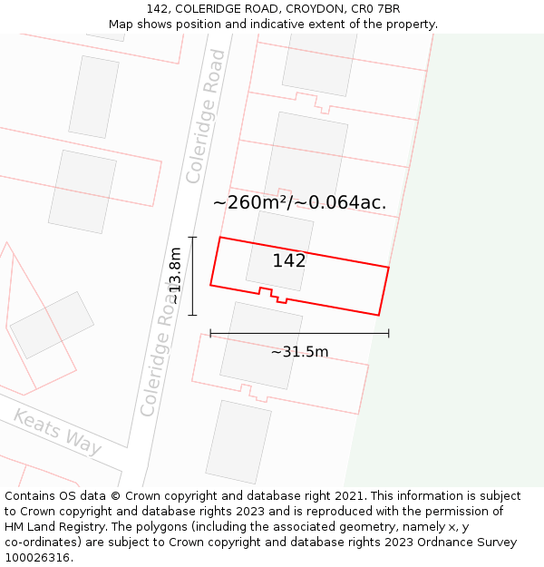 142, COLERIDGE ROAD, CROYDON, CR0 7BR: Plot and title map