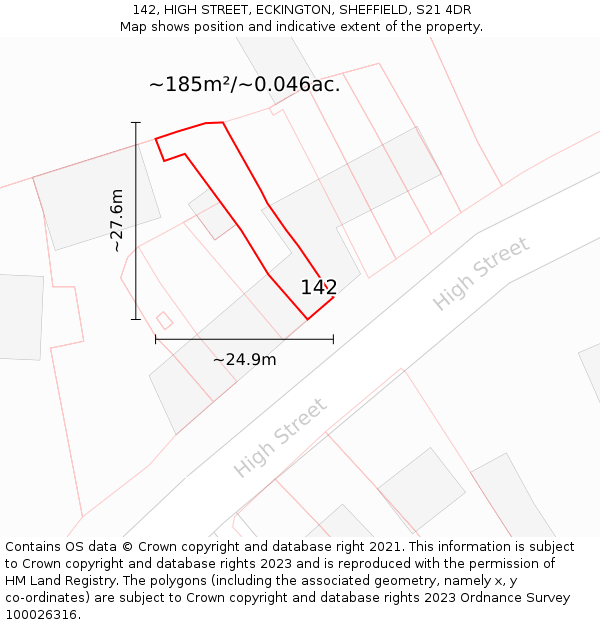 142, HIGH STREET, ECKINGTON, SHEFFIELD, S21 4DR: Plot and title map