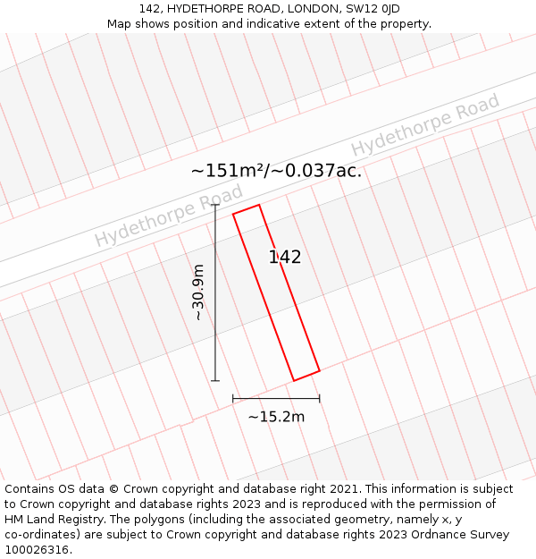 142, HYDETHORPE ROAD, LONDON, SW12 0JD: Plot and title map