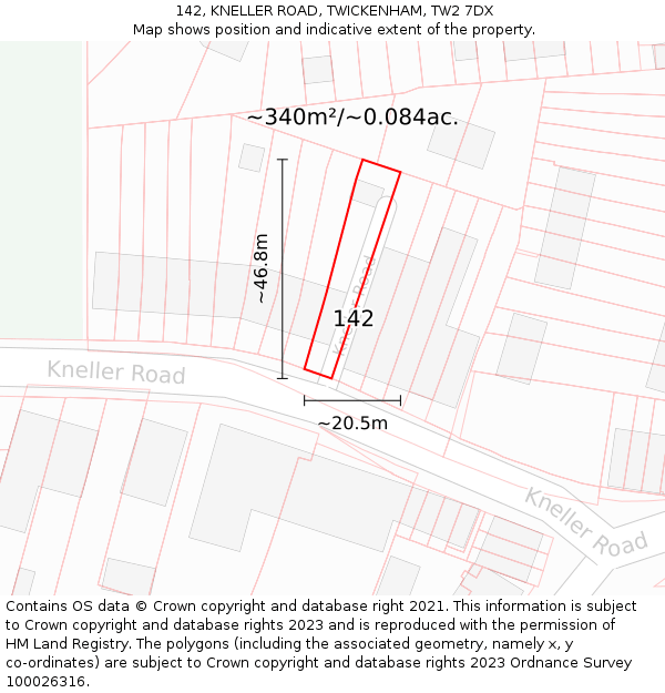 142, KNELLER ROAD, TWICKENHAM, TW2 7DX: Plot and title map