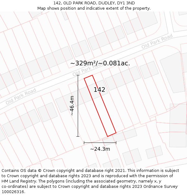 142, OLD PARK ROAD, DUDLEY, DY1 3ND: Plot and title map
