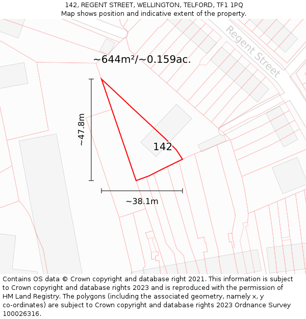 142, REGENT STREET, WELLINGTON, TELFORD, TF1 1PQ: Plot and title map