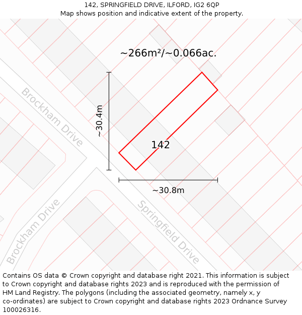 142, SPRINGFIELD DRIVE, ILFORD, IG2 6QP: Plot and title map