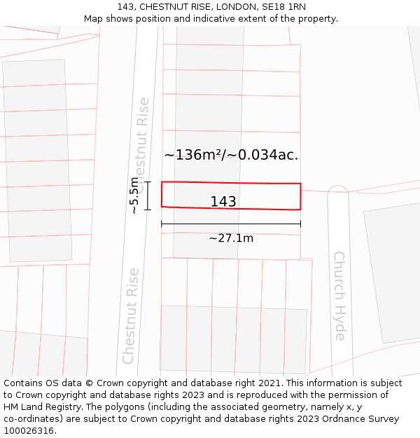 143, CHESTNUT RISE, LONDON, SE18 1RN: Plot and title map